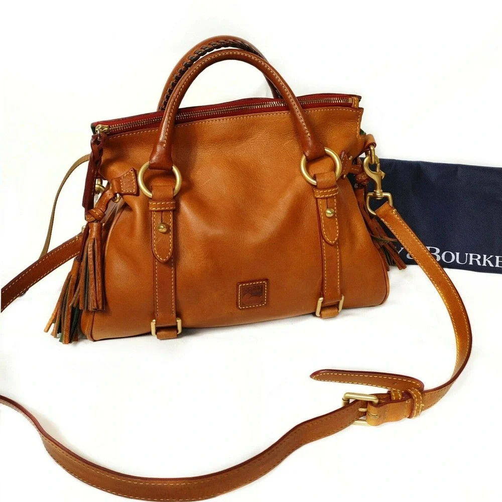 Dooney & Bourke Florentine Leather Tassel Medium Satchel $580 Cognac